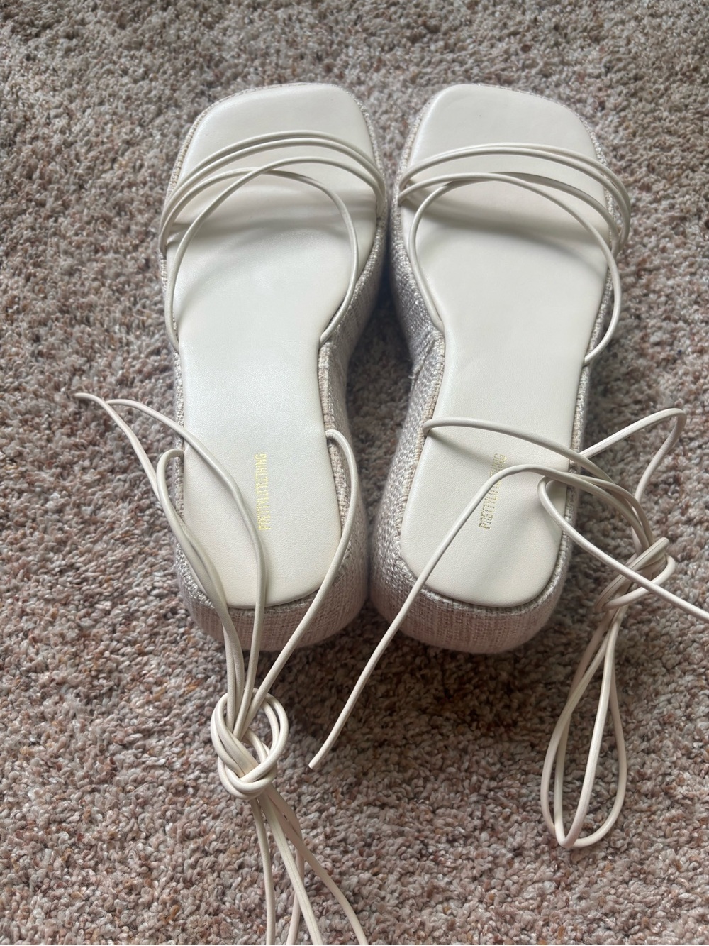 PrettyLittleThing Cream Lace-Up Platform Sandals - Picture 2 of 6